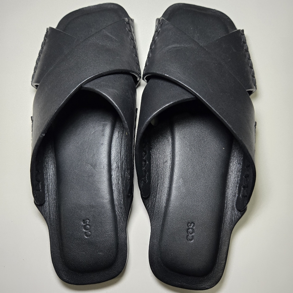 COS Womens Crossover Leather‎ Sandal Size 7.5 Black Slides Minimalist Staple - Picture 11 of 11